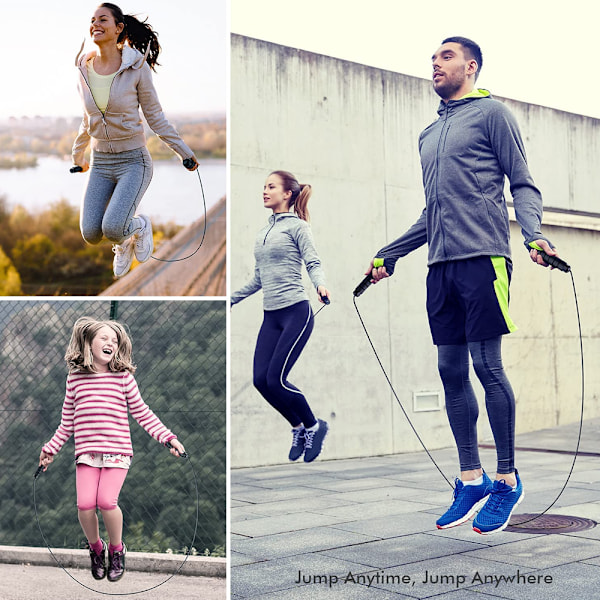 Vægtet hoppetov - Til fitness, cardio, boksning, crossfit, udholdenhedstræning, hoppeøvelser.-Sort