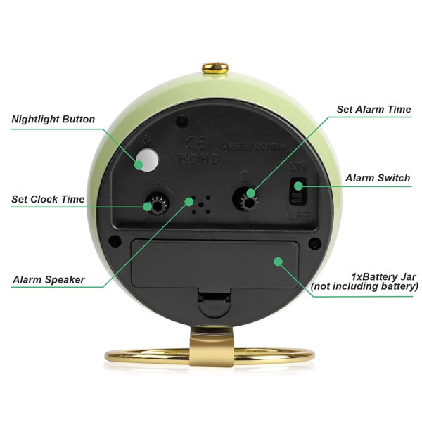Pieni pöytäkello, klassinen ei-tikittävä pöytäherätyskello, paristokäyttöinen pöytäastronauttikello olohuoneen makuuhuoneeseen - vihreä