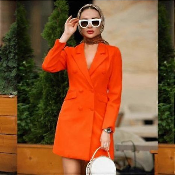 Lang Dobbeltradet Blazer - Dame Tøj Blazere orange 2XL
