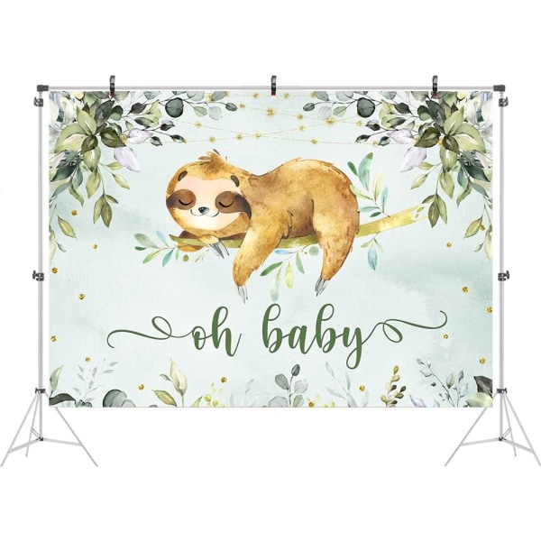 Heyone 5x3ft Sloth Baby Shower Backdrop Oh Baby Backdrops för Babyshower Party Gröna löv Djungeldjur Fotobakgrundsfavoriter
