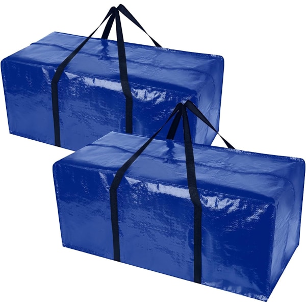 2-pack blå extra stora flyttväskor med dragkedjor och bärhandtag, kraftig förvaringsväska för platsbesparande flyttförvaring