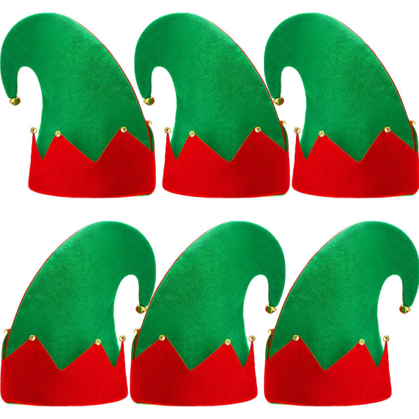 6-pack jultomtefiltmössa Tomtetomtehattar Jingle Bells Xmas för barn Vuxna Jultema Foton Rekvisita Julfest Favors