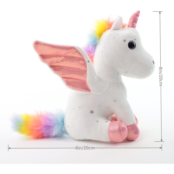 Sy Butiful 8" Unicorn gosedjur - Söt plyschleksakspresent för 3-8 år gamla flickor, mjuk födelsedagspresent till baby, toddler, barn, inredning (vit)
