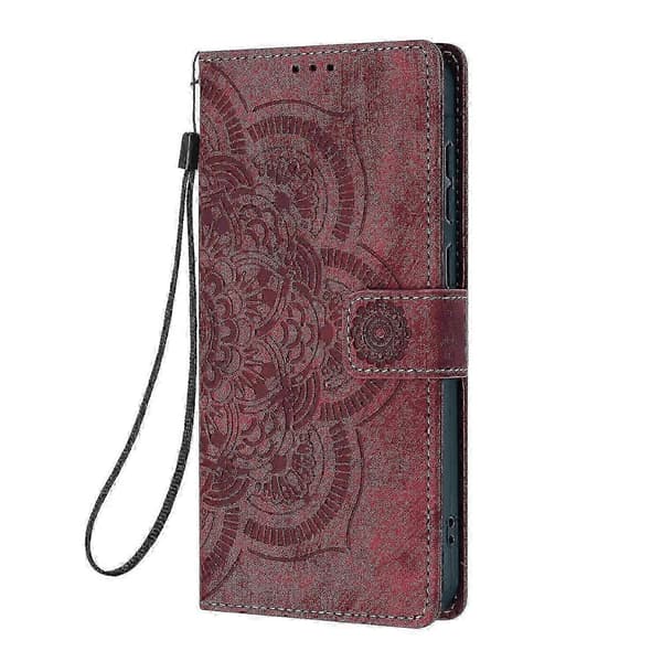 Frosted Leather Smartphone Case for Mandala Embossed Retro (Red, For Samsung Galaxy S24 5G)