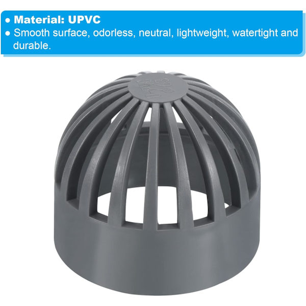 2 tommer (ca. 5,1 cm) Atrium afløbsristdæksel, 3-pak runde udendørs UPVC kloakafløbsfittingadapter til dræningssystemer, grå