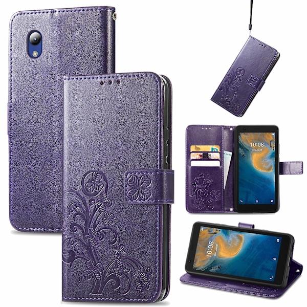 Firekløver Lås Lærveske For ZTE Blade A31 Lite Purple