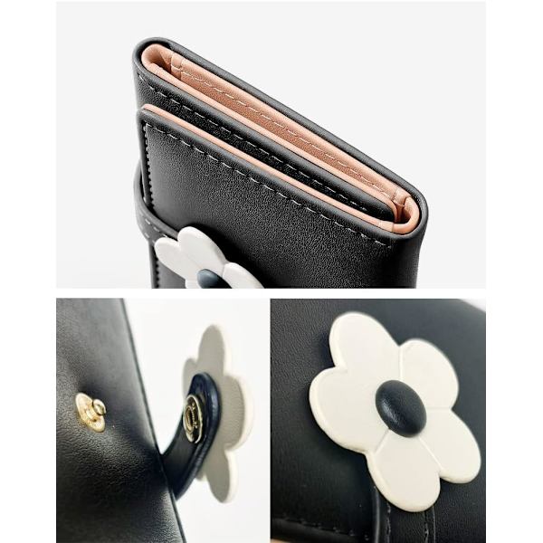 Flickor Kvinnor Plånbok Tri-vikt blommor Plånbok Kontantficka Kortfodral Myntväska med ID-fönster elegant ungdomlig och söt