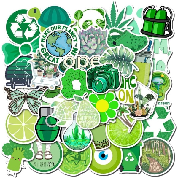 Flickans färgglada estetiska klistermärken Vattentäta söta klistermärken 50 st vattenflaska bärbara telefonklistermärken för tonåringar barn (gröna)