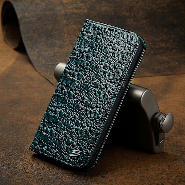 Fierre Shann Krokodiltextur Magnetiskt Läder Telefonfodral För iPhone 16e Green