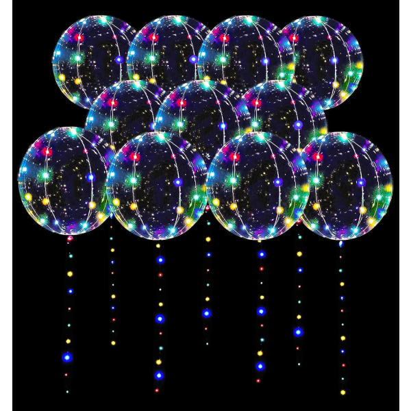 LED-ballonger 10-pack, ljusballonger 20 tum klara heliumboboballonger, glödbubblaballonger med ljusslingor för alla hjärtans dag Färgglad