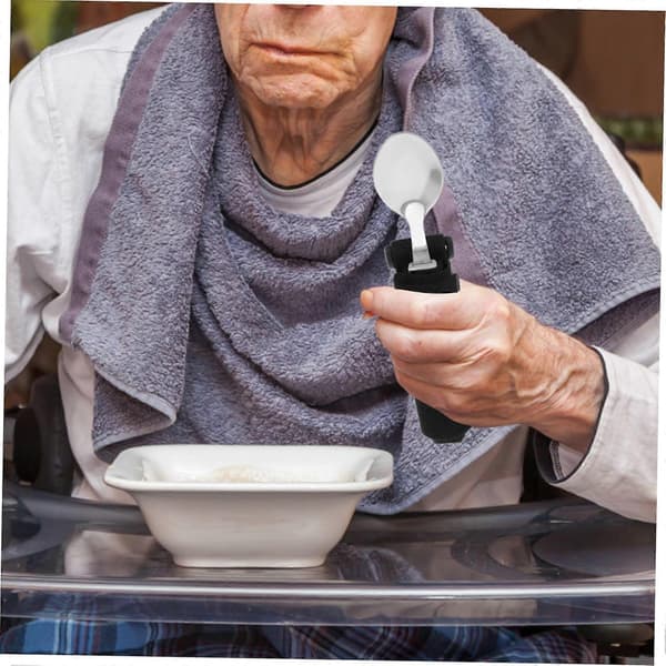 Adaptiv spiseskje i rustfritt stål med ergonomisk grep for eldre og funksjonshemmede