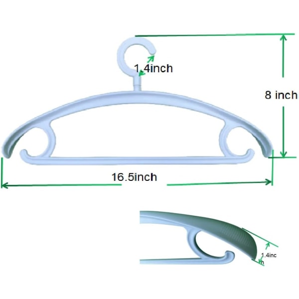 10 kappaleen pakkaus raskaan sarjan muoviset henkarit 25 lb kantavuudella kääntyvällä koukkulla Vaatteiden henkari Leveä olkapää Liukumaton Paksu takkihenkari Sininen