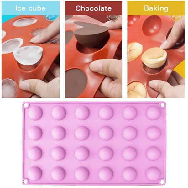 Mini 24-håls halv sfärisk silikonform, 2-pack bakform för att göra choklad, tårta, gelé, kupolmousse