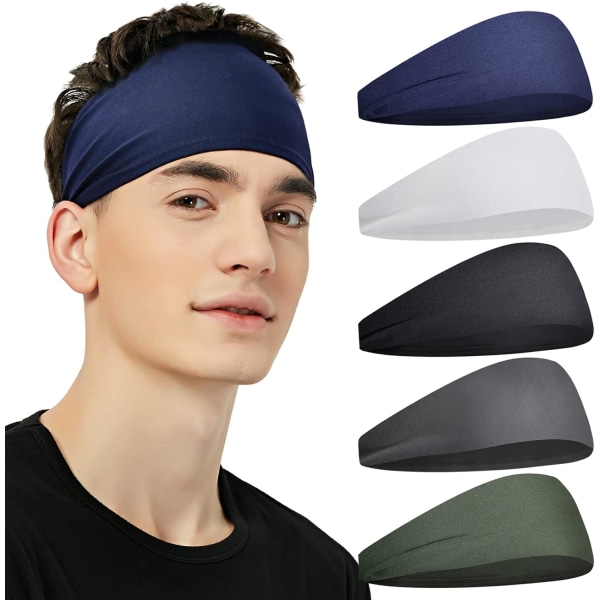 Sports Headbands for Men (5 Pack),Moisture Wicking Workout Headband, Sweatband Headbands for Running,Cycling,Football,Yoga,Hairband