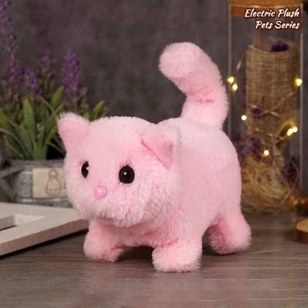 Interactive Robot Kitten Plush Toy - Waving, Walking Electric Pet for Endless Fun A-Pink