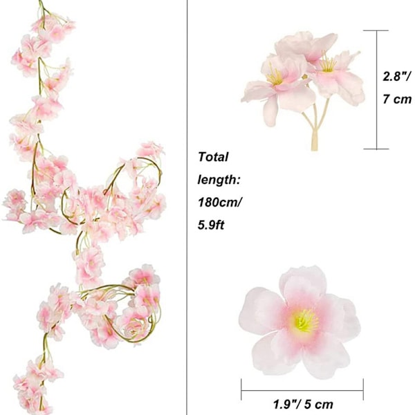 Konunus Paket med 4 x 1,8 m Konstgjorda Blommor Körsbärsblomstergirlang KLB