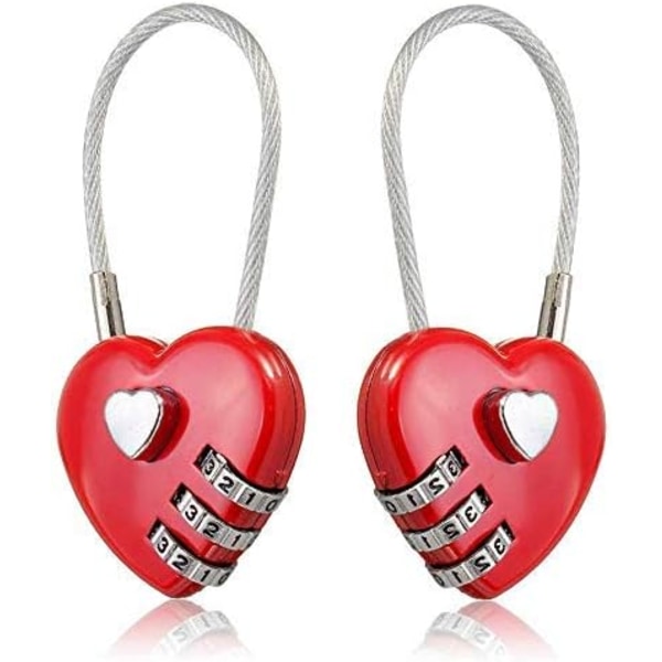 2Pcs Wire Rope Heart Shape Love Lock 3 Digital Combination Padlock Resettable Password for Travel Bags