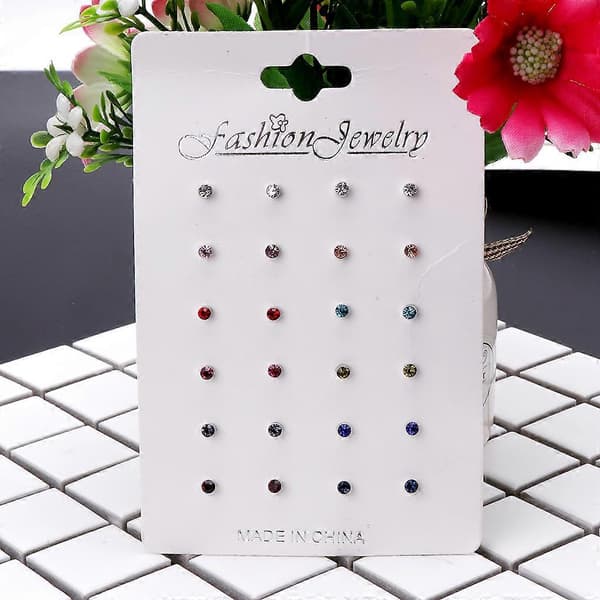 Simple 12 Pairs Earrings Stud Ear Bone Nails Rainbow Cubic Zirconia Stud Earrings