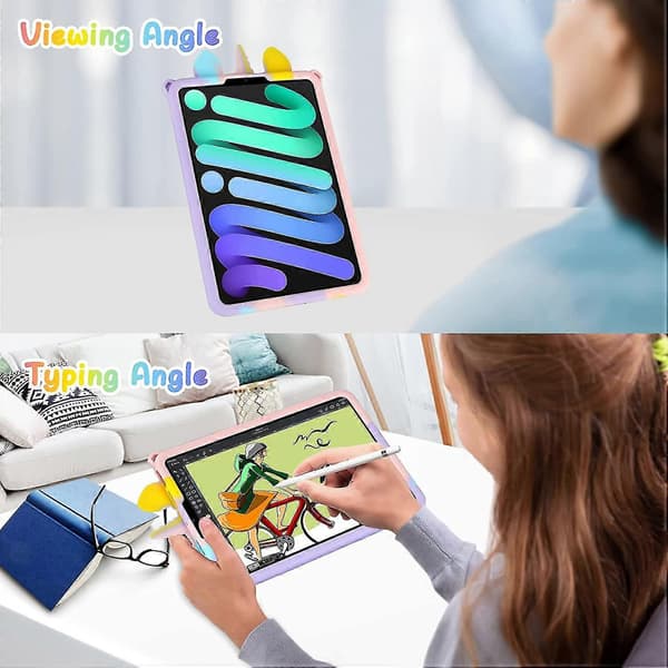 Rainbow Unicorn Case Protective Case Compatible With Ipad Mini 6th Generation 8.3 Inch With Stand Heavy Duty Shockproof
