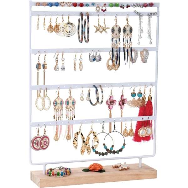 Earring Display Stand,Earrings Holder Organizer and Earring Tree with100 Holes,5 Tier Jewelry Organizer rack of Wooden Base Storing Earrings for Girls