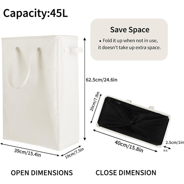 2-pack Slim Laundry Basket, Foldable Laundry Hamper, Thin Dirty Clothes Storage, Slim Foldable Laundry Bag, Space-Saving Basket Beige