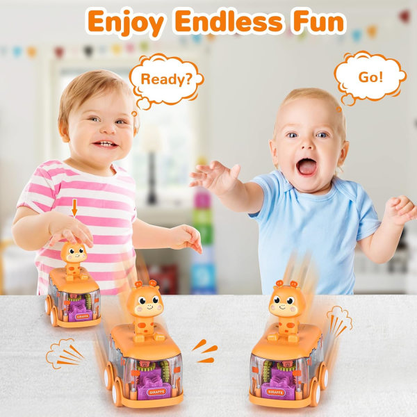 Baby leksak bil press bil för toddler, tända leksaker födelsedagspresent för pojkar och flickor, giraff 2 st