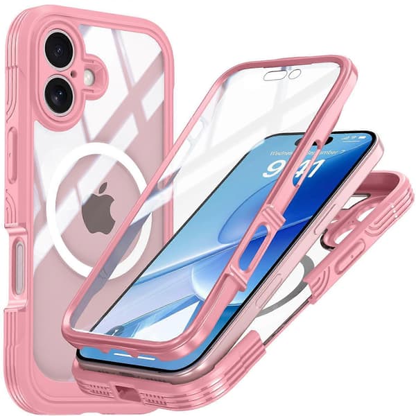 [LCS] For iPhone 17 Magnetic Case PC + TPU Phone Case with Tempered Glass Screen Protector Pink
