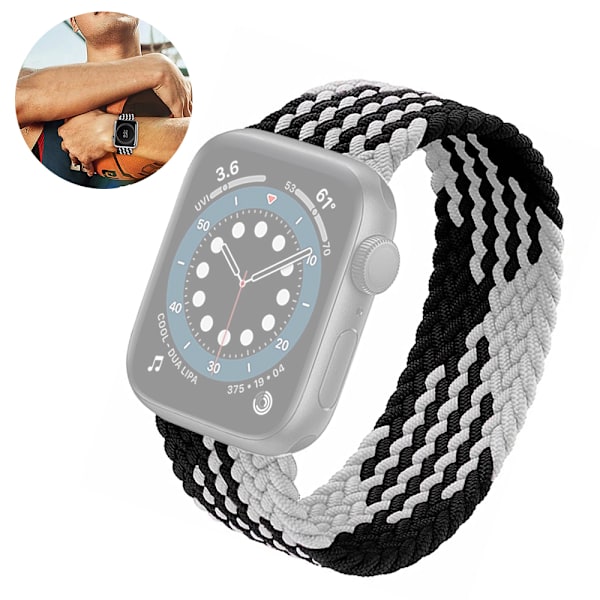 Nylonremmer kompatibel med Apple Watch-rem - Elastisk nylonflettet elastisk sportsrem kompatibel - [Svart+Hvit] 38/40 mm Størrelse S