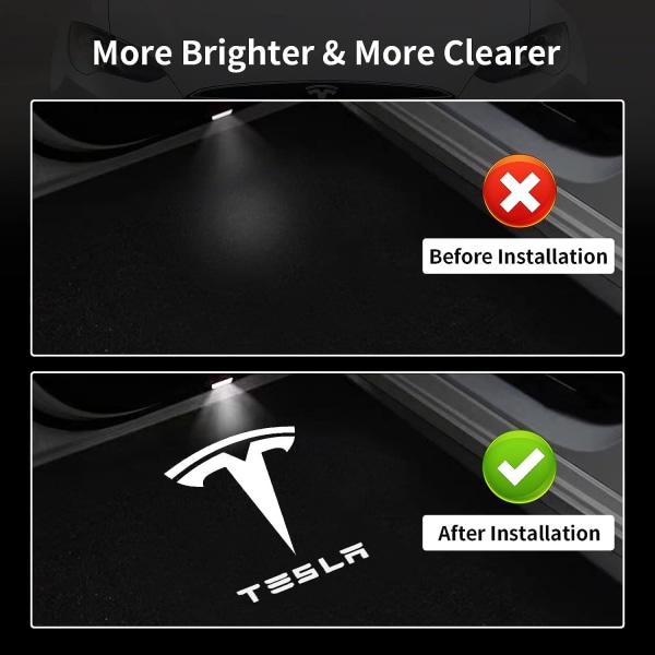 4st Tesla Puddle Lights Bildörrsljus Logotypprojektor, Ultra-Light LED 3D Laser Ghost Shadow Light, Inbjudningslampor för Model 3 Y S X Tillbehör