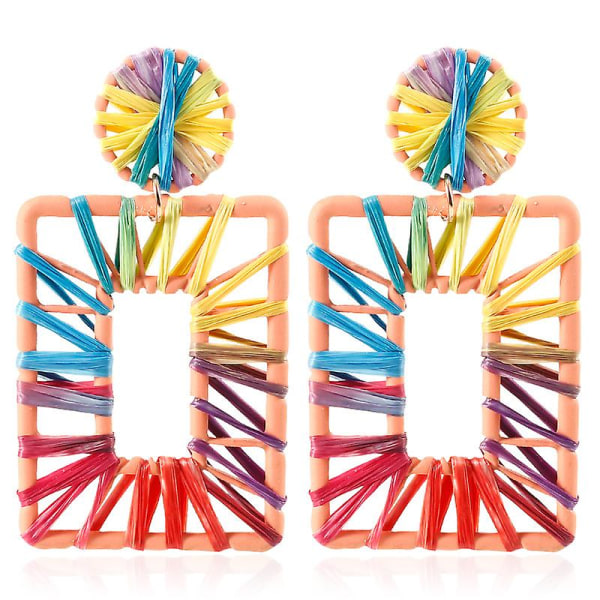 Betterlifefg-europeiska och amerikanska populära Raffia örhängen Handvävda geometriska örhängen Enkla och mångsidiga modeörhängen för kvinnor, färg