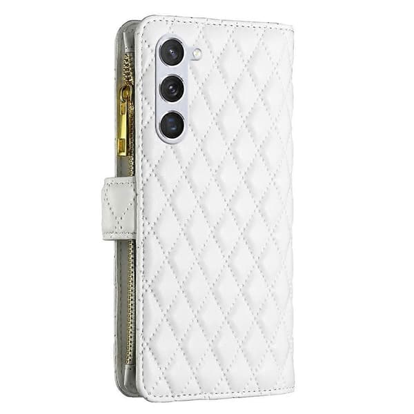 For Samsung Galaxy S23 5G Diamond Pattern Wallet Leather Flip Case (White)