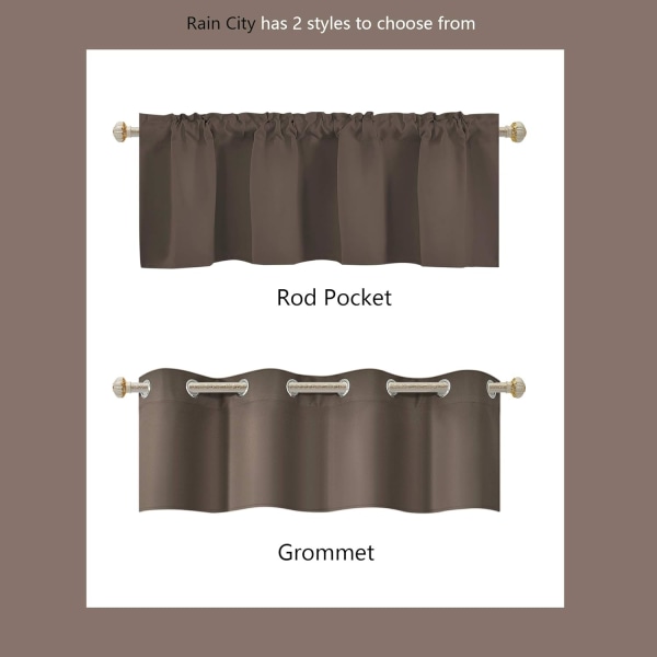 Kaffe brun mörkläggningsgardin för fönsterbehandlingar 45,72 cm längd Solid Insulated Grommets Top för sovrum 1 panel 132,88 x 45,72 cm 2 stycken