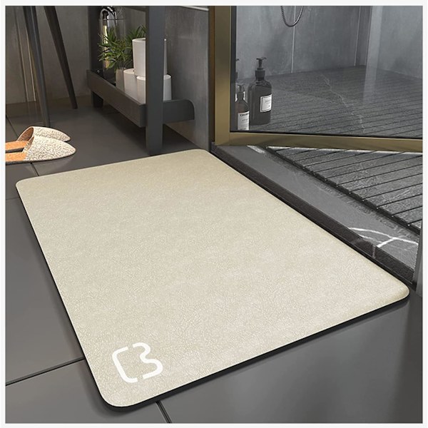 Superabsorberende skridsikker bademåtte Diatomit mikrofiber bademåtte bademåtte brusebadsmåtte blød hurtig tørring (Beige, 50 * 80)