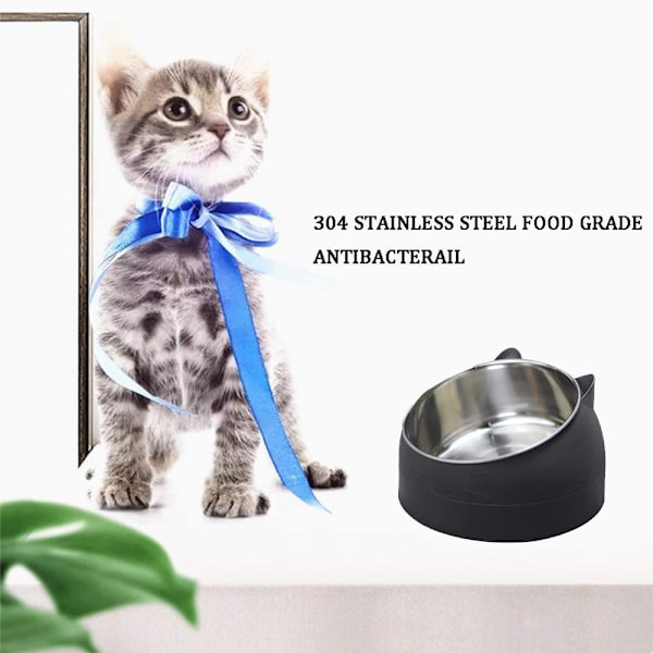 400 ml sort rustfrit stålkatskål, vipbar hund- og katteskål, skridsikker og spildfri, egnet til små, mellemstore og store hunde og katte.
