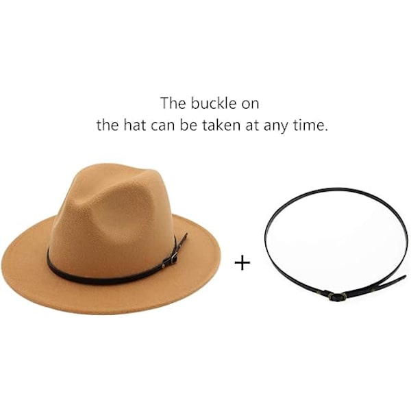 Kvinnors bältespänne Fedora hatt Klassisk bred brätte filt Panama hatt