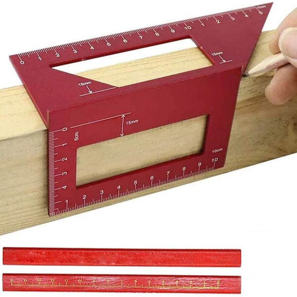 2 Sadel Layout Vinkelmåler til Træbearbejdning, 45/45 Grader - 90/45 Grader Vinkel Layout Gehrungsvinkel Måling T Lineal, Aluminiumlegering (Sort)