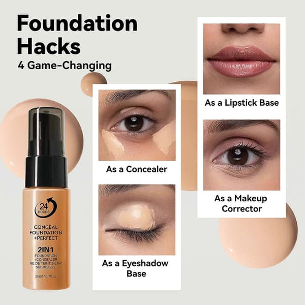 2-in-1 Conceal & Perfect Foundation, Lightweight, Breathable Formula with 24H Sweat-Resistant Coverage & Oil Control