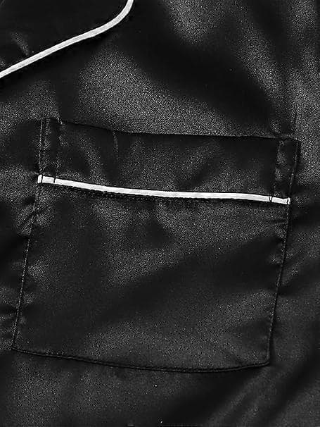 Sovkläder för kvinnor Kortärmad Satin 2-delad Pyjamas med knappar blå XL