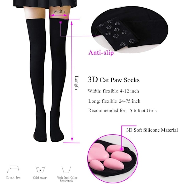 Kattassar Tass Bekväma Knästrumpor Rosa Söta 3D Kattunge Tassar Strumpor Flickors Kattrollspel, Medium