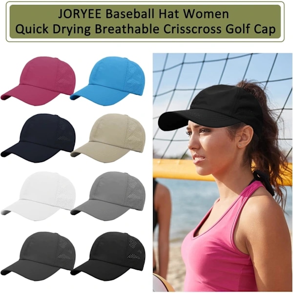 Baseballkasket til kvinder - Solhat med hestehale, hurtigtørrende løbekasket, golfkasketter til kvinder, justerbare trucker-kasketter med kryds til kvinder Navy Blue