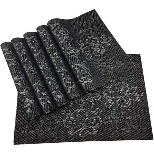 Lyxiga svarta placemats set om 6 Crossweave vävda vinyl placemat för matbord värmebeständiga halkfria köksbordsmattor lätta att rengöra