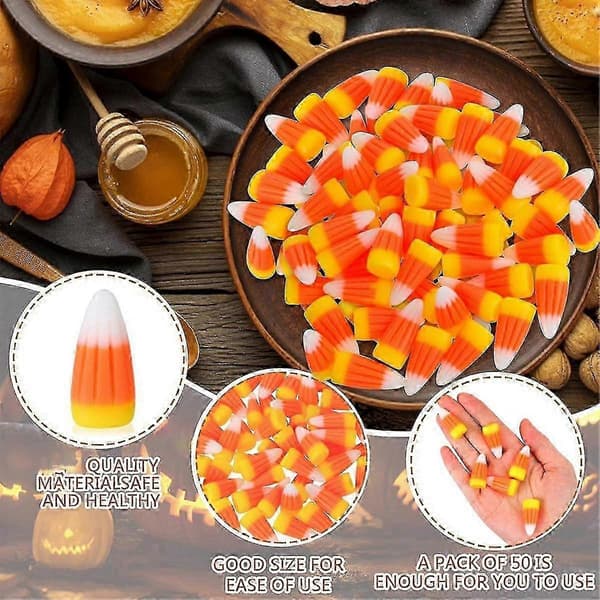 50 stk Halloween Resin Candy Corn Kunstig 3d Candy Corn Perle Høst Faux Corn Scrapbooking Pynt