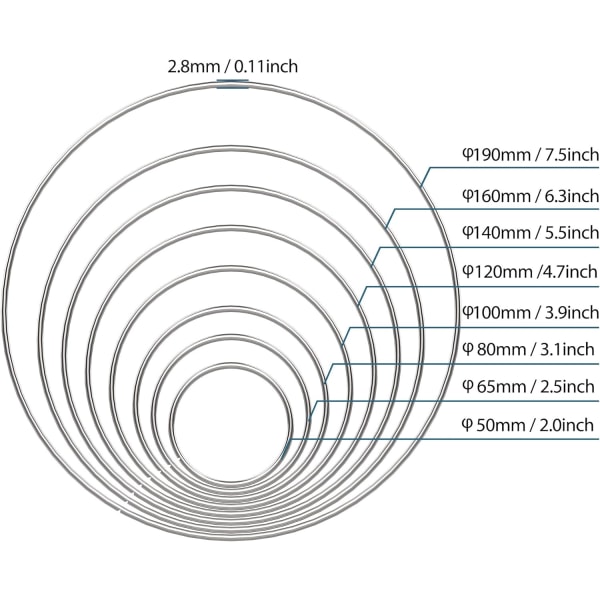 16 st Drömfångare Ringar Guld Metall Hoops Craft Hoops Macrame Creations Rings Supplies, 8 Storlekar (5/6,5/8/10/12/14/16/19cm)