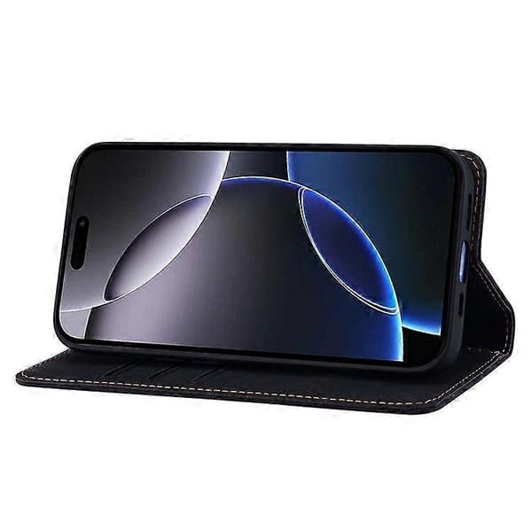 For iPhone 14 Pro Case Lines Pattern Wallet Leather Phone Cover with Strap (Black)