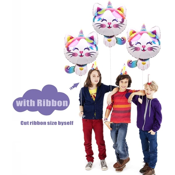 Djur Enhörning Kattballonger Caticorn Aluminiumballonger Festtillbehör Födelsedagsdekorationer Baby Shower, 6 Pack 32'' 3D Rainbow Kitty