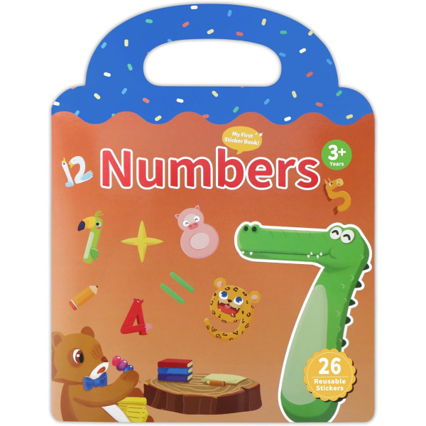 Återanvändbar klistermärkebok för småbarn, söta siffror för pojkar, flickor, roliga vattentäta geléklistermärken Upptagna böcker