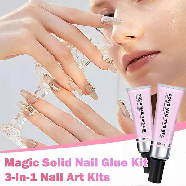 Lulou Magic Solid Neglelim Kit 3-i-1 Neglekunst Kit til Neglespids Press-on Negle Solid Patch Adhesive