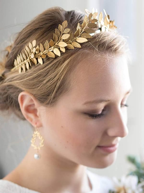 Brudekrone med blader, diadem, gull