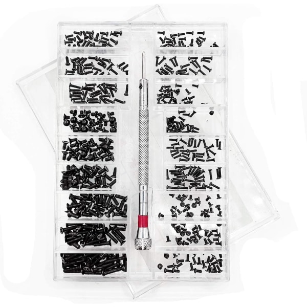 Små skruvsortiment 18 sorters M1.2 / M1.4 / M2.0 Tiny Micro skruvsats för glasögon klockor