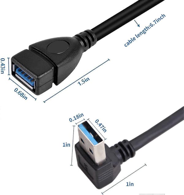 SuperSpeed USB 3.0 hann til hunn forlengelsesdatakabel opp og ned vinkel 2 stk per